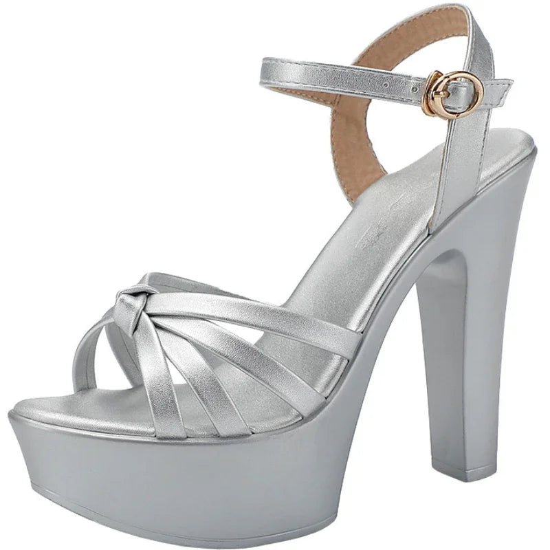 Small Size 32-43 White Silver Wedding Shoes Women High Heels 2025 Summer 8 11 13cm Thick Platform Sandals for Office Party Model