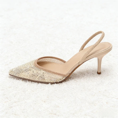 Bling Upper Design Women Pumps Sexy Pointed Toe Slingback Heeled Sandals Stretch Back Strap Stiletto Heels for Ladies Tacones