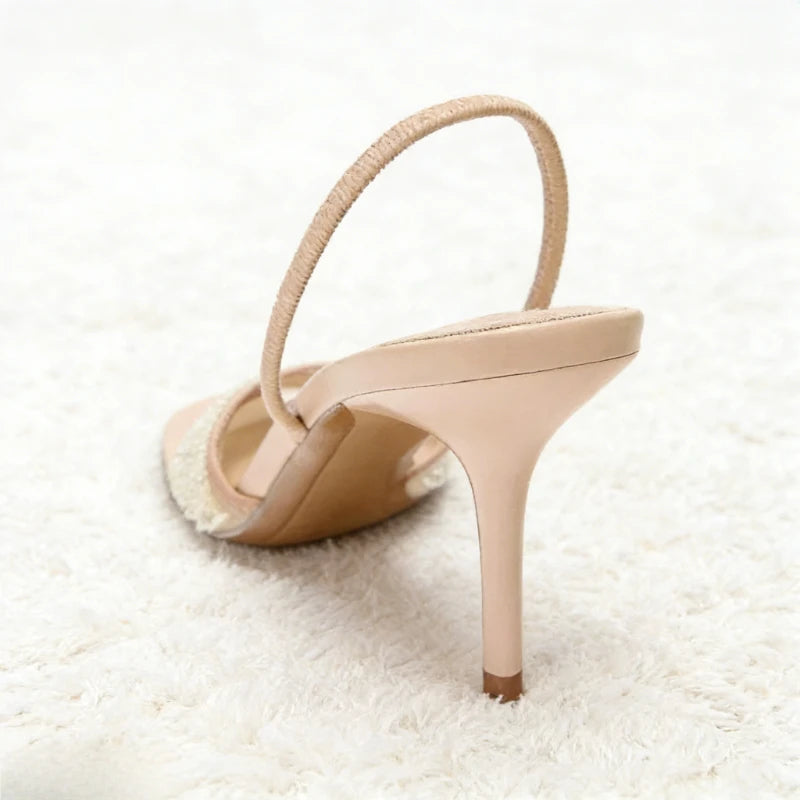 Bling Upper Design Women Pumps Sexy Pointed Toe Slingback Heeled Sandals Stretch Back Strap Stiletto Heels for Ladies Tacones