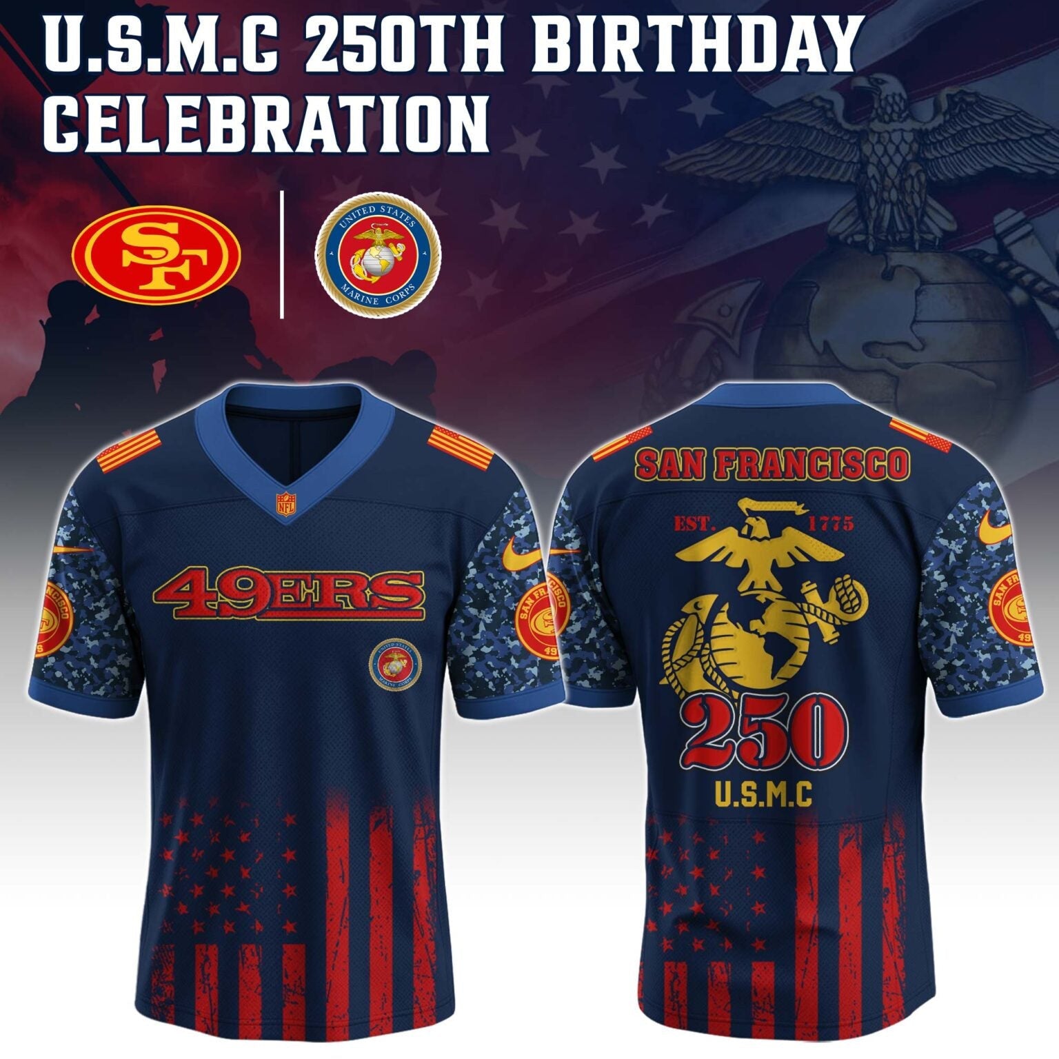 San Francisco 49ers NFL x U.S.M.C 250TH Birthday Special Edition Jersey
