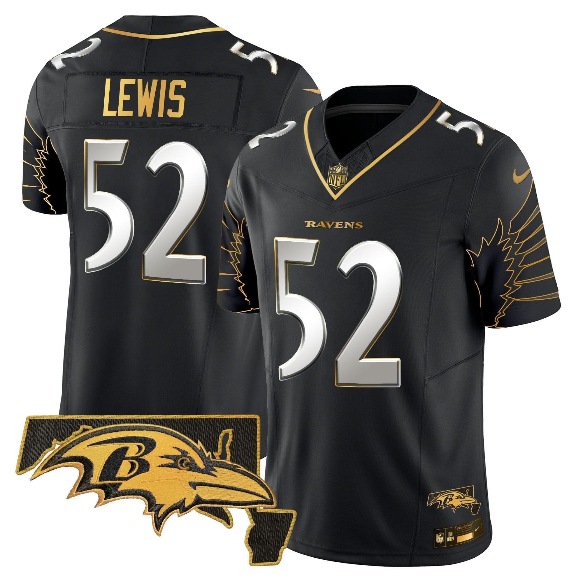 Ravens Maryland Patch Gold Vapor Limited Jersey V2 - All Stitched