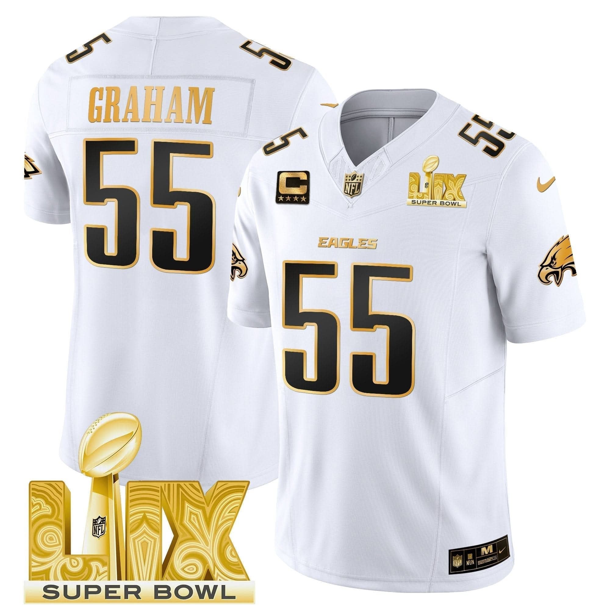 Philadelphia Eagles Super Bowl LIX Patch Gold Vapor Limited Jersey - All Stitched